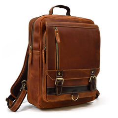 Casual Brown Mens Leather Large School Backpack Satchel Backpack Computer Backpack For Men