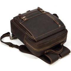 Casual Brown Mens Leather Large School Backpack Satchel Backpack Computer Backpack For Men