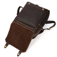 Casual Brown Mens Leather Large School Backpack Satchel Backpack Computer Backpack For Men