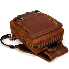 Casual Brown Mens Leather Large School Backpack Satchel Backpack Computer Backpack For Men