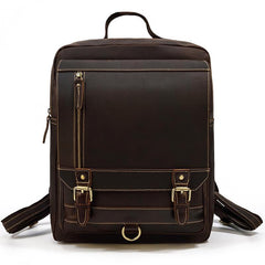 Casual Brown Mens Leather Large School Backpack Satchel Backpack Computer Backpack For Men