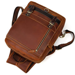 Casual Brown Mens Leather Large School Backpack Satchel Backpack Computer Backpack For Men