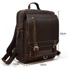 Casual Brown Mens Leather Large School Backpack Satchel Backpack Computer Backpack For Men