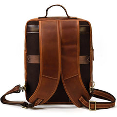 Casual Brown Mens Leather Large School Backpack Satchel Backpack Computer Backpack For Men