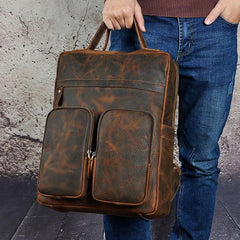 Casual Coffee Men's 15 inches Leather Laptop Backpack Computer Backpack School Backpacks For Men