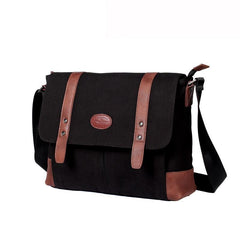 Casual Canvas Leather Mens Khaki Side Bag Messenger Bag Black Canvas Courier Bag for Men