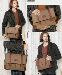 Casual Canvas Leather Mens Khaki Side Bag Messenger Bag Black Canvas Courier Bag for Men - imessengerbags