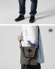 Vertical Waxed Canvas Leather Mens Gray Side Bag Messenger Bags Blue Waxed Canvas Courier Bag for Men