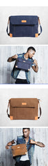 Canvas Leather Mens Khaki Side Bag Messenger Bag Khaki Canvas Courier Bag for Men