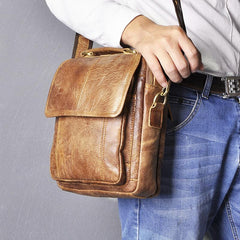 Brown LEATHER MENS Vertical SIDE BAG Small COURIER BAG Vertical Handbag MESSENGER BAG FOR MEN