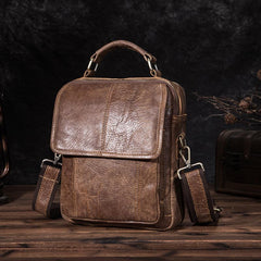 Brown LEATHER MENS Vertical SIDE BAG Small COURIER BAG Vertical Handbag MESSENGER BAG FOR MEN