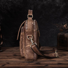 Brown LEATHER MENS Vertical SIDE BAG Small COURIER BAG Vertical Handbag MESSENGER BAG FOR MEN - imessengerbags