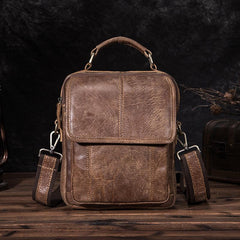 Brown LEATHER MENS Vertical SIDE BAG Small COURIER BAG Vertical Handbag MESSENGER BAG FOR MEN