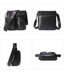 Casual Black LEATHER MENS 8 inches Vertical Messenger bag Black SIDE BAG Shoulder Bag Courier BAG FOR MEN