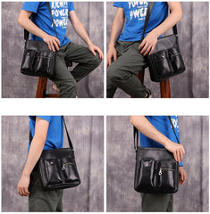 Casual Black LEATHER MENS 8 inches Vertical Messenger bag Black SIDE BAG Shoulder Bag Courier BAG FOR MEN - imessengerbags