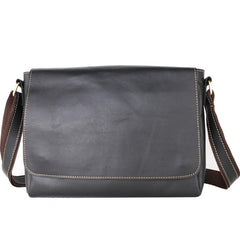 Cool Black Leather Mens 10 inches Courier Bags Coffee Brown Messenger Bags Postman Bag For Men - imessengerbags