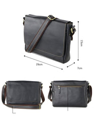Cool Black Leather Mens 10 inches Courier Bags Coffee Brown Messenger Bags Postman Bag For Men - imessengerbags