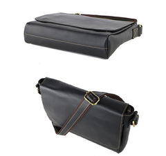Cool Black Leather Mens 10 inches Courier Bags Coffee Brown Messenger Bags Postman Bag For Men - imessengerbags
