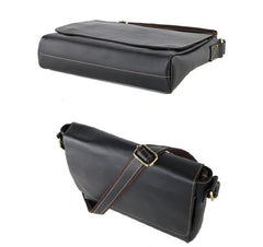 Cool Black Leather Mens 10 inches Courier Bags Coffee Brown Messenger Bags Postman Bag For Men