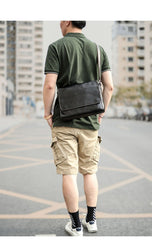 Cool Black Leather Mens 10 inches Courier Bags Coffee Brown Messenger Bags Postman Bag For Men - imessengerbags