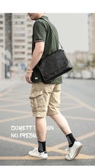Cool Black Leather Mens 10 inches Courier Bags Coffee Brown Messenger Bags Postman Bag For Men - imessengerbags