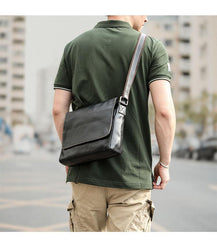 Cool Black Leather Mens 10 inches Courier Bags Coffee Brown Messenger Bags Postman Bag For Men - imessengerbags