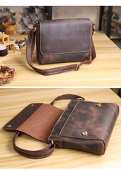 Cool Black Leather Mens 10 inches Courier Bags Coffee Brown Messenger Bags Postman Bag For Men - imessengerbags