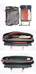 Vintage Dark Brown Leather Mens 14 inches Briefcase Black Work Briefcase Handbag For Men - imessengerbags