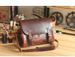 Vintage Dark Brown Leather Mens 14 inches Briefcase Black Work Briefcase Handbag For Men - imessengerbags