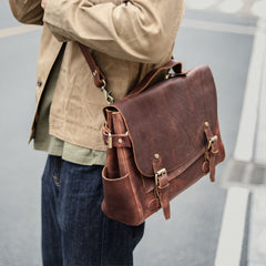 Vintage Dark Brown Leather Mens 14 inches Briefcase Black Work Briefcase Handbag For Men - imessengerbags