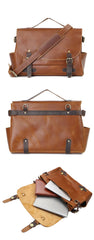 Vintage Dark Brown Leather Mens 14 inches Briefcase Black Work Briefcase Handbag For Men - imessengerbags