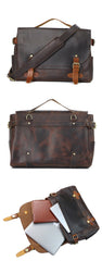 Vintage Dark Brown Leather Mens 14 inches Briefcase Black Work Briefcase Handbag For Men - imessengerbags
