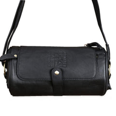 Casual Black Leather Mens Barrel Postman Bag Side Bag Bucket Messenger Bag For Men