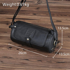 Casual Black Leather Mens Barrel Postman Bag Side Bag Bucket Messenger Bag For Men - imessengerbags
