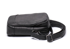 Casual Black Leather Mens Small Shoulder Bag Small Side Bag Messenger Bag For Men - imessengerbags