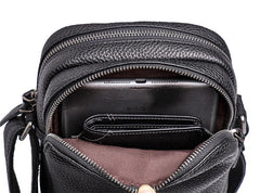 Casual Black Leather Mens Small Shoulder Bag Small Side Bag Messenger Bag For Men - imessengerbags