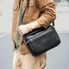 Casual Black Leather Mens Small Courier Bags Messenger Bag Brown Postman Bags For Men