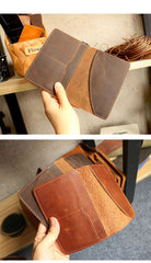 Casual Brown Handmade Leather Mens Bifold Passport Holder Travel Wallet Holder For Men - imessengerbags