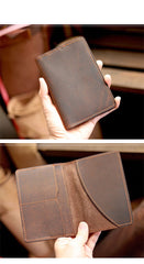 Casual Brown Handmade Leather Mens Bifold Passport Holder Travel Wallet Holder For Men