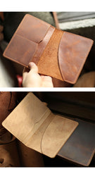 Casual Brown Handmade Leather Mens Bifold Passport Holder Travel Wallet Holder For Men
