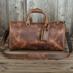 Casual Brown Leather Men's 15 inches Overnight Bag Travel Bag Luggage Weekender Bag For Men - imessengerbags