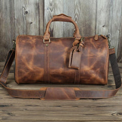 Casual Brown Leather Men's 15 inches Overnight Bag Travel Bag Luggage Weekender Bag For Men