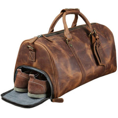 Casual Brown Leather Men's 15 inches Overnight Bag Travel Bag Luggage Weekender Bag For Men