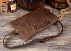 Casual Brown Leather Mens Large Sling Pack Sling Bag Chest Bag One Shoulder Backpacks for Men - imessengerbags