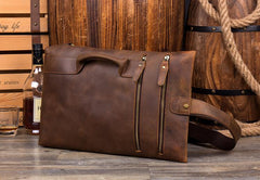 Casual Brown Leather Mens Large Sling Pack Sling Bag Chest Bag One Shoulder Backpacks for Men - imessengerbags