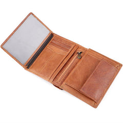 Casual Brown Leather Mens billfold Wallet Trifold SMall Wallet Black Front Pocket Wallet For Men - imessengerbags