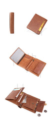 Casual Brown Leather Mens billfold Wallet Trifold SMall Wallet Black Front Pocket Wallet For Men - imessengerbags