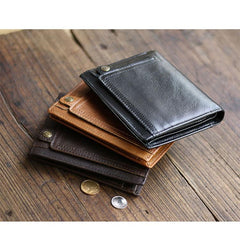 Casual Brown Leather Mens billfold Wallet Trifold SMall Wallet Black Front Pocket Wallet For Men - imessengerbags