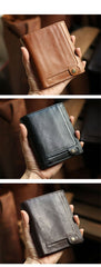 Casual Brown Leather Mens billfold Wallet Trifold SMall Wallet Black Front Pocket Wallet For Men