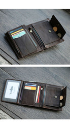 Casual Brown Leather Mens billfold Wallet Trifold SMall Wallet Black Front Pocket Wallet For Men - imessengerbags
